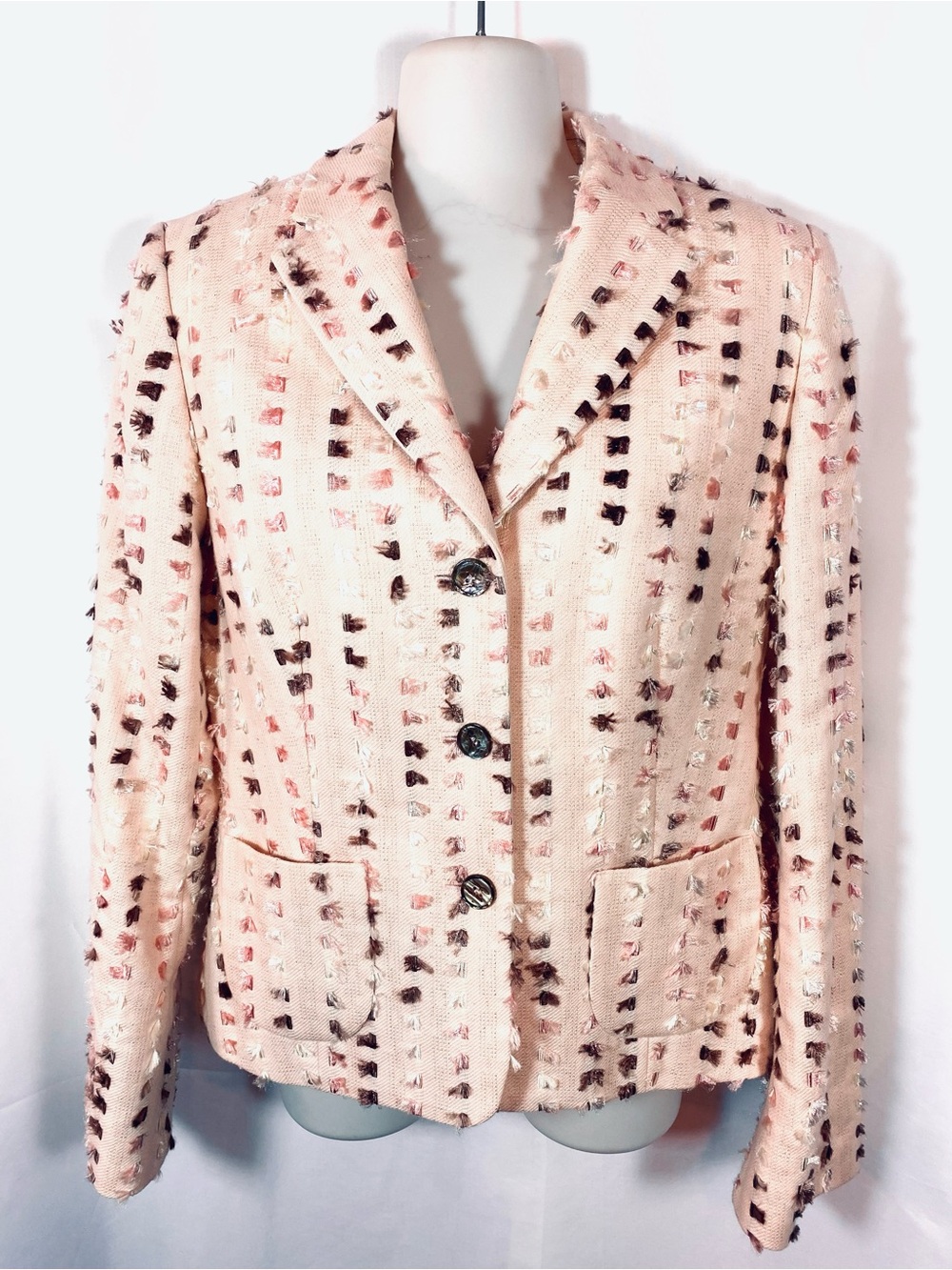BERNARD ZINS Light Pink Juanita Sparkle Jacket w/ Eyelash Fil Coupe Texture